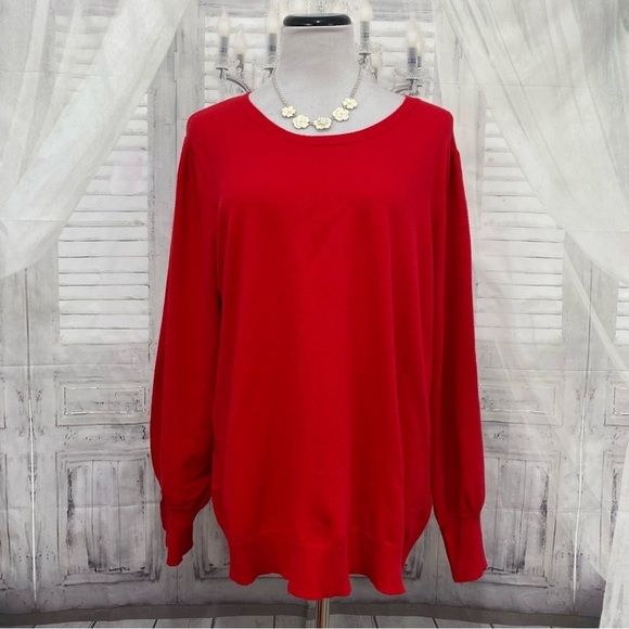 Calvin Klein Size 2X Plus Pullover Crew neck Red Balloon Sleeve Viscose Buttons - Picture 1 of 11